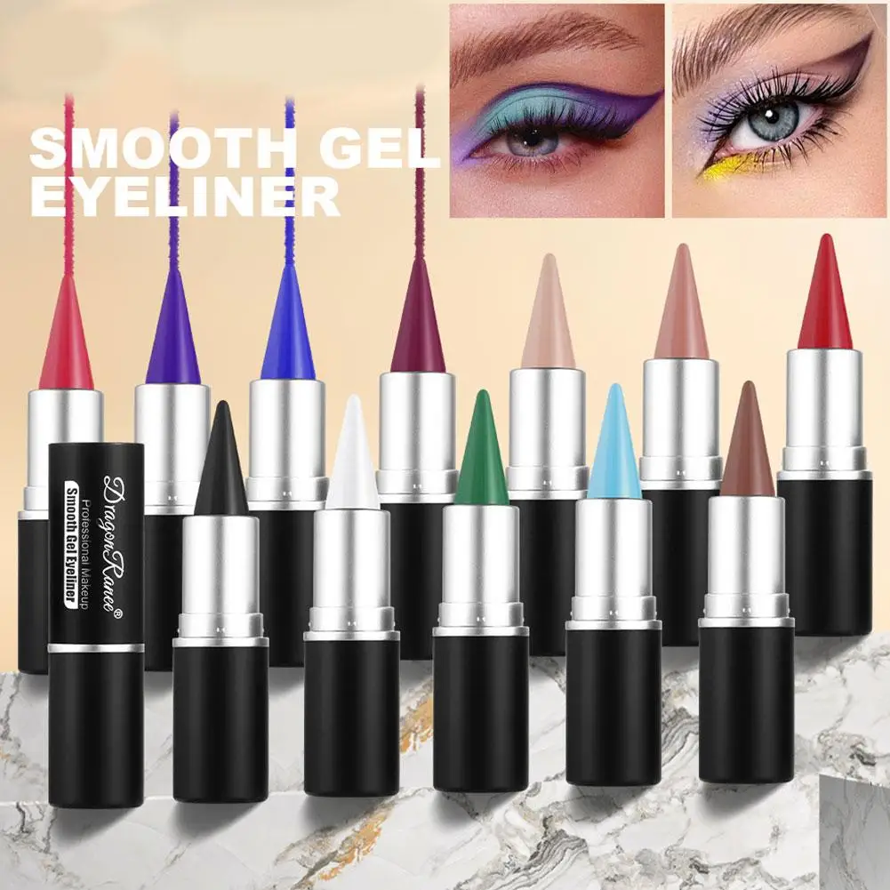 Eyeliner w kremie, czarny eyeliner w sztyfcie żelowym, szybkoschnący wodoodporny eyeliner, podwójne zastosowanie do ciemnej konturówki do ust Solid Eyeliner C7j7