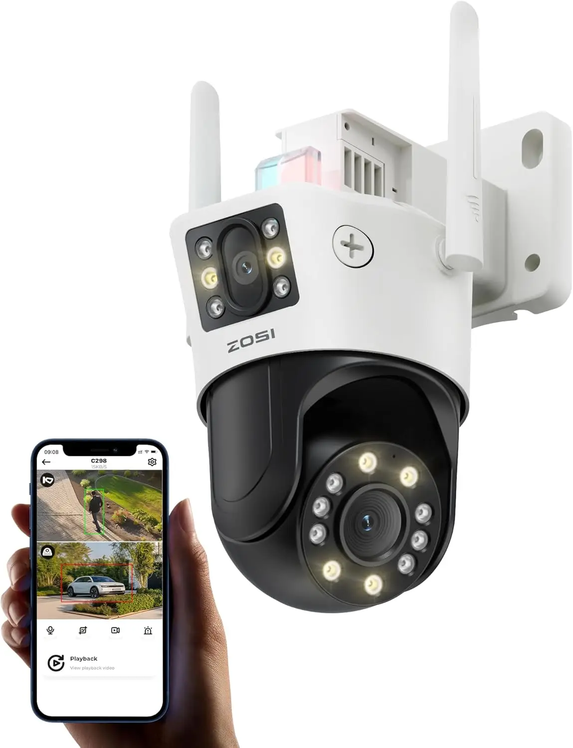 4K 8MP Dual-Lens PTZ Security Camera, WiFi Outdoor, 8X Hybrid Zoom, Color Night Vision, AI Detection, 2-Way Audio, 360 Coverage