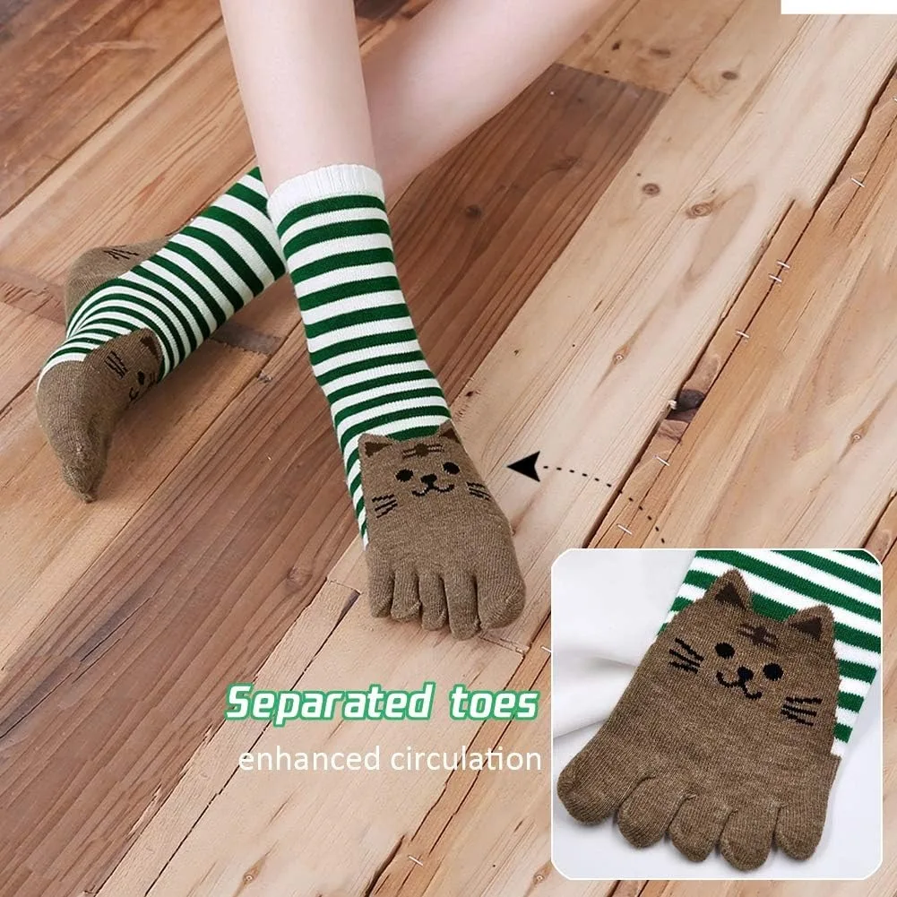 5 Pairs Cute Toe Socks Women Girl Cotton Striped Bright Color Young Casual Fashion Five Finger Socks Ankle Sock