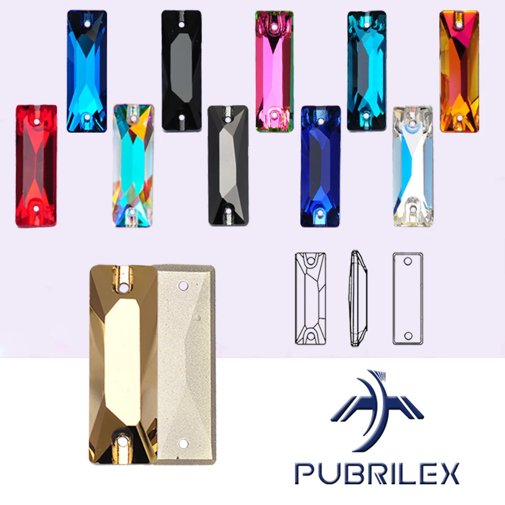 PUBRILEX K9 Baguette Glass Sewn Rhinestone Flat Back Diamond Accessories Sew-On Crystal Stones For DIY Garment Dress Decorations
