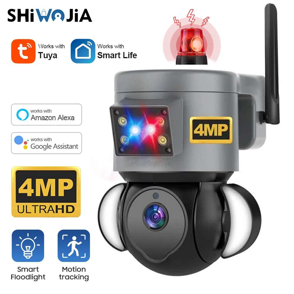 SHIWOJIA 2K 4MP PTZ IP Camera WIFI Tuya Video Surveillance Camera Security Protection Outdoor Smart Cloud Alexa Google Home Cam