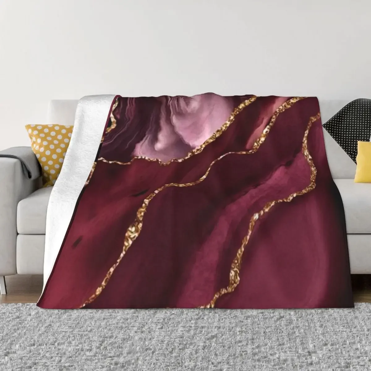 

Burgundy and Gold Abstract Throw Blanket Decorative Sofa Retros Blankets