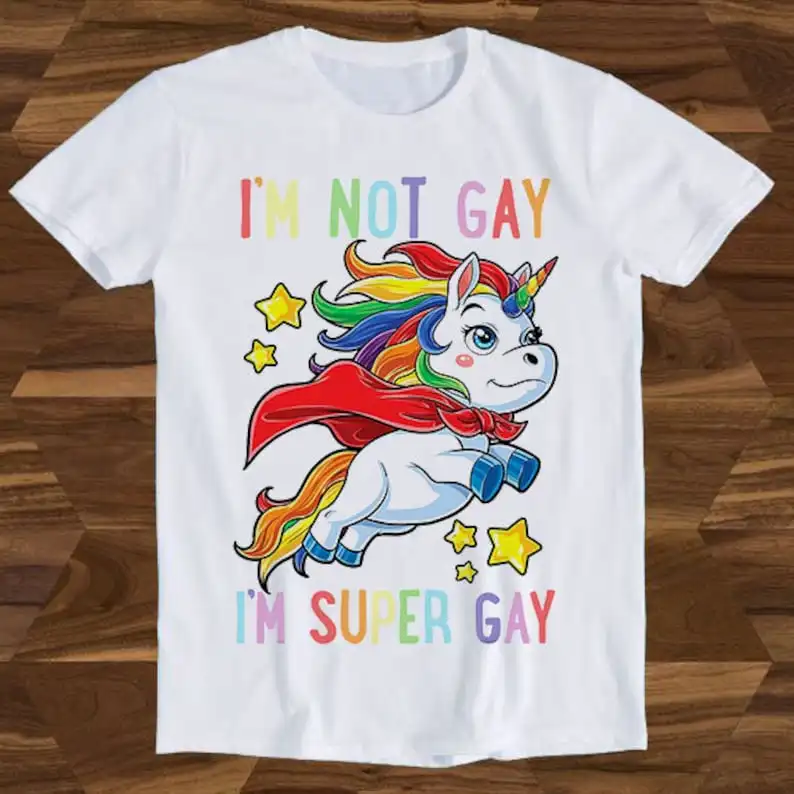 Unicorn Super Gay Pride LGBT LGBTQ Ally Rainbow Flag Funny Gift Tee T-Shirt T955