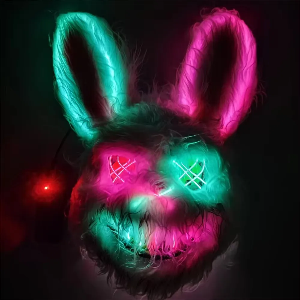 New Bloody Rabbit Bloody Bear Luminous Led Mask Halloween Horror Bunny Mask Carnival Party Cosplay Horror Dress Up Props Gifts 