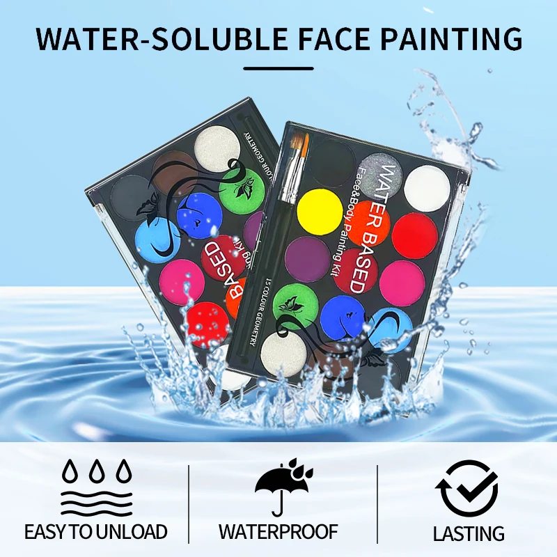 15 Colors Face Painting Palette Body Makeup Non Toxic Water Based Paint With Brush For Christmas Halloween Party Body Painting