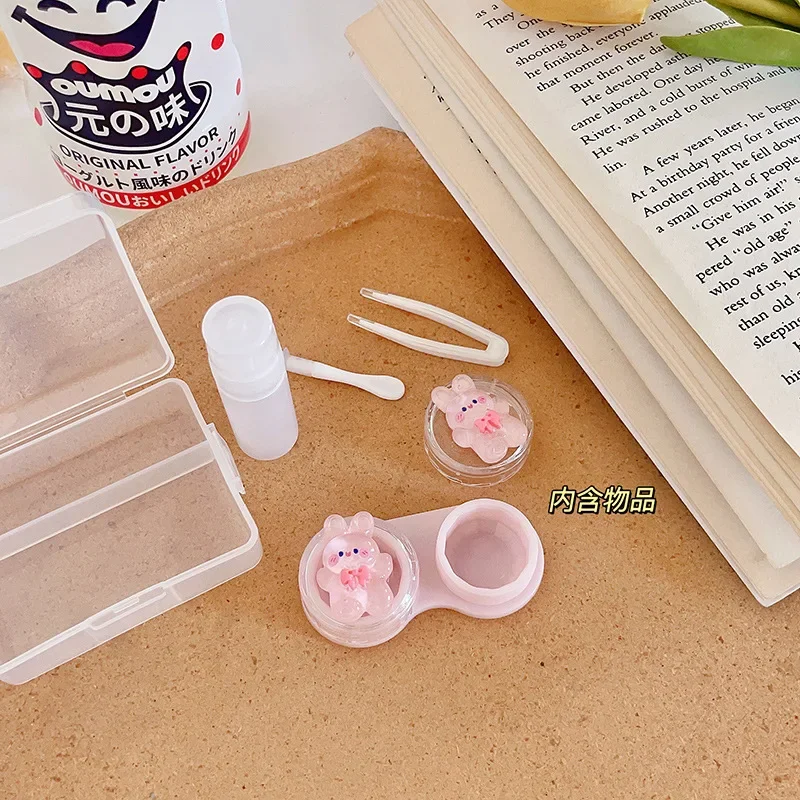 Crystal Coffee Bear Pink Cat Three-dimensional Contact Lenses Case Eyewaer Eyes Care Contact Lens Box Container with Tweezer