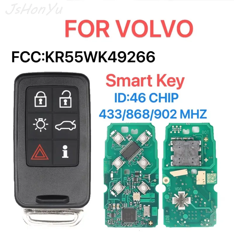 

JsHonYu KR5WK49266 267 268 224 225 226 433/868/902MHz Smart Remote Key for Volvo XC60 XC90 S90 V90 S60 PCF7953 Keyless Go Fob
