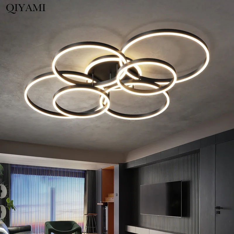 Modern Luxury Round LED Chandelier Lights For Living Room Bedroom Parlor Brushed Gold Black Coffee Lighting Fixture Indoor Lamps