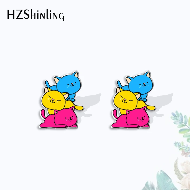 2023 New Arrival Fashion Rainbow Les Gay Bi Trans Cats Pride Acrylic Stud Earrings Handcraft Epoxy Earrings Acrylic Earrings