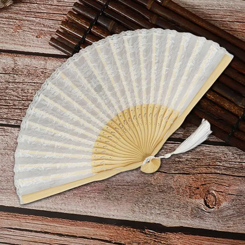 White Lace Hand Fan For Wedding Party Favor Fancy Dress Folding Lace Pocket Fan Cosplay Party Ancient Fan Ornament