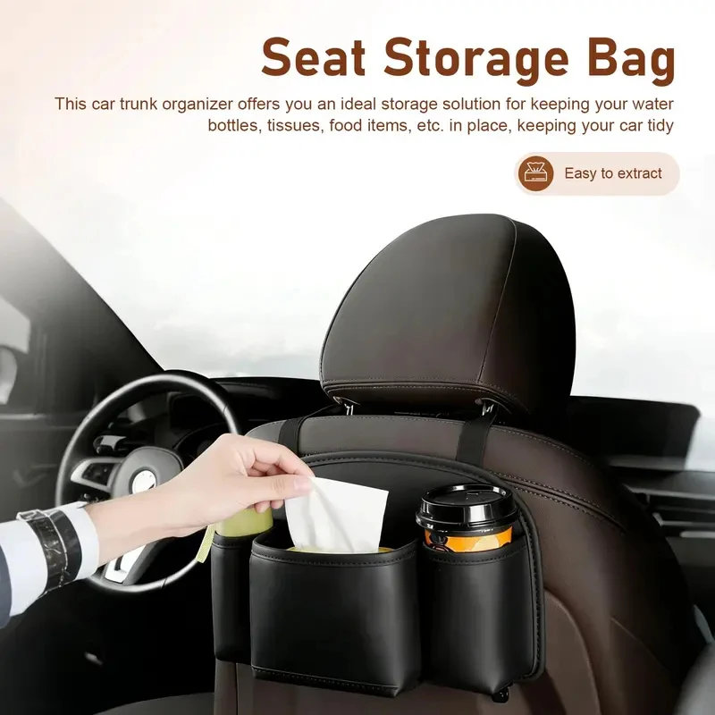 

Multi-Pocket Car Headrest Hanging Storage Bag Touchable Phone Holder Travel Organizer