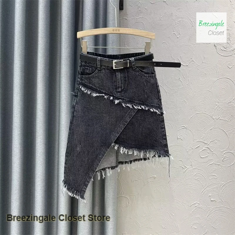 

Korean-style Spice Girl Denim Skirt Female Spring and Autumn New Fashion High Waist Loose Slim A-line Skirt Irregular Skirt
