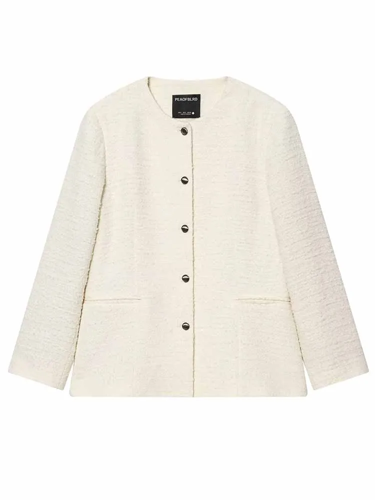 

HH Woman Early Spring Trend Fashion Long Sleeves Single Breasted Solid Color Round Neck Blazer Female Casual Commuting Coat