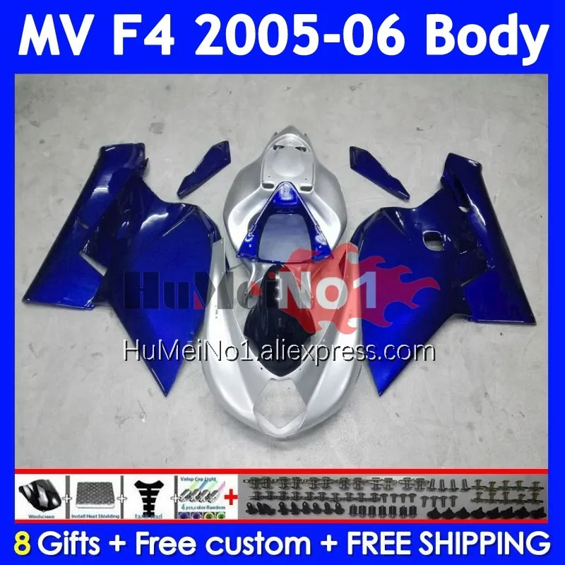 Body For Agusta MV F4 R312 750S 1000 R 750 1000CC 310No.7 1000R 312 1078 1+1 MA MV F4 2005 2006 05 06 Silver blue Fairing Kit