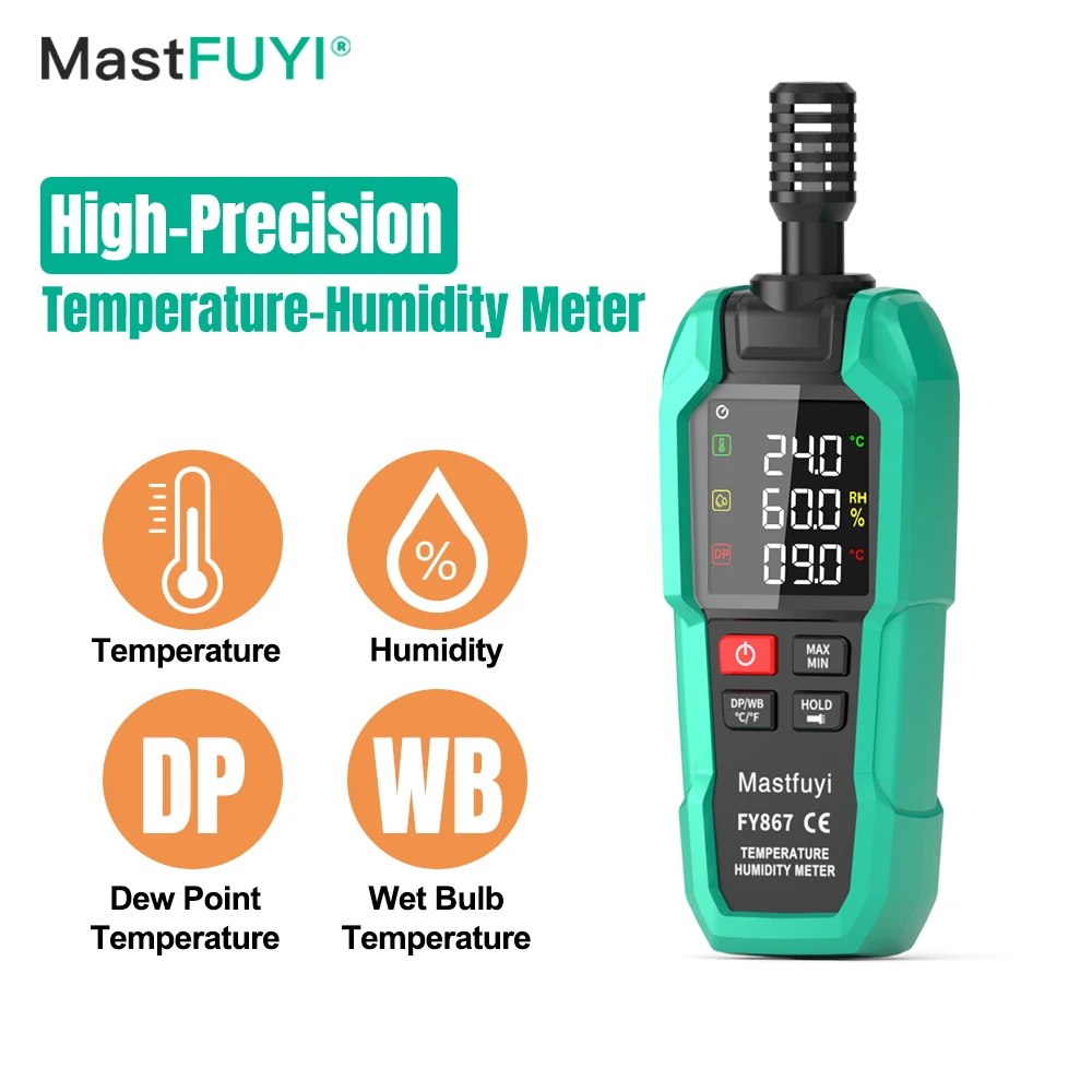 

MASTFUYI FY867 Professional Digital Thermohygrometer​​ ​​Measures Wet-Bulb Temperature, Dew-Point Temperature, Ambient Humidity​