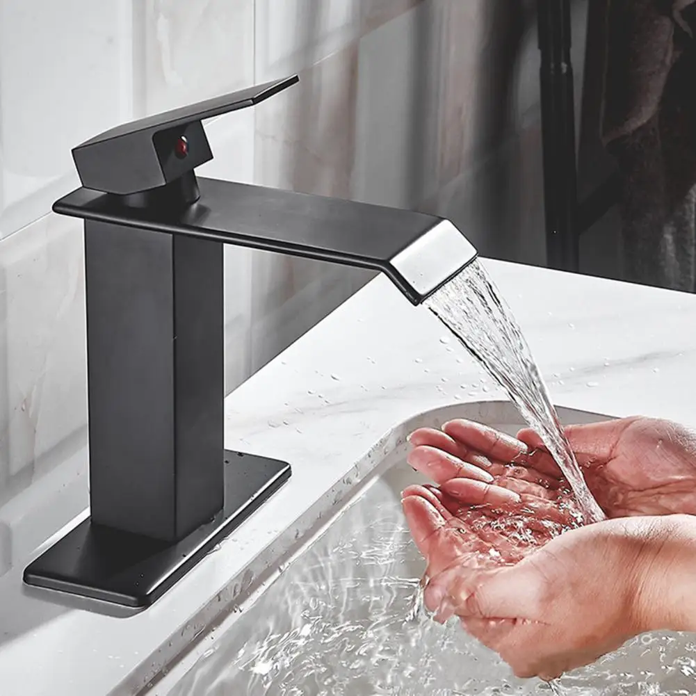 

Stainless Steel Bathroom Faucet 304 Stainless Steel Waterfall Spout Bathroom Sink Faucet Sleek Lavatory Mixer Tap for Modern