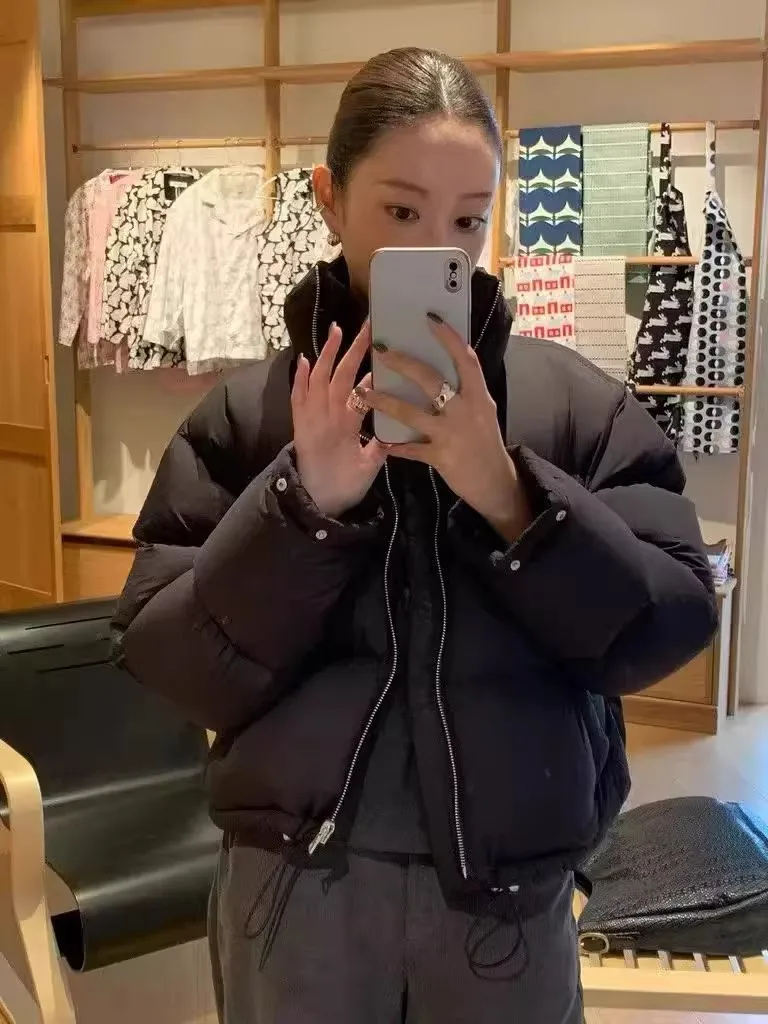 Women's ort Puffer Jaet Du down Quilted Coat Stand Collar Warmth Bread Sle Outerwear Korean Sle Loose Fit Long Sve