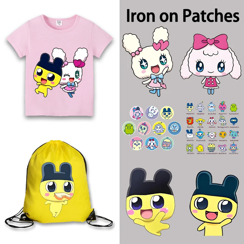 Cute Tamagotchied Iron on Patches Fashion Cartoon Heat Transfer Stickers Kawaii DIY Birthday Clothes Handbag Gift T-shirt Decals
