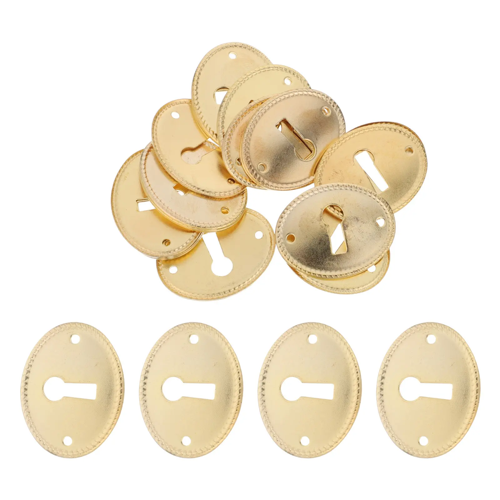 20Pcs Oval Keyhole Cover Plate Decorative Metal Door Lock Cover Plate for Cabinet Drawer Furniture Restoration Golden