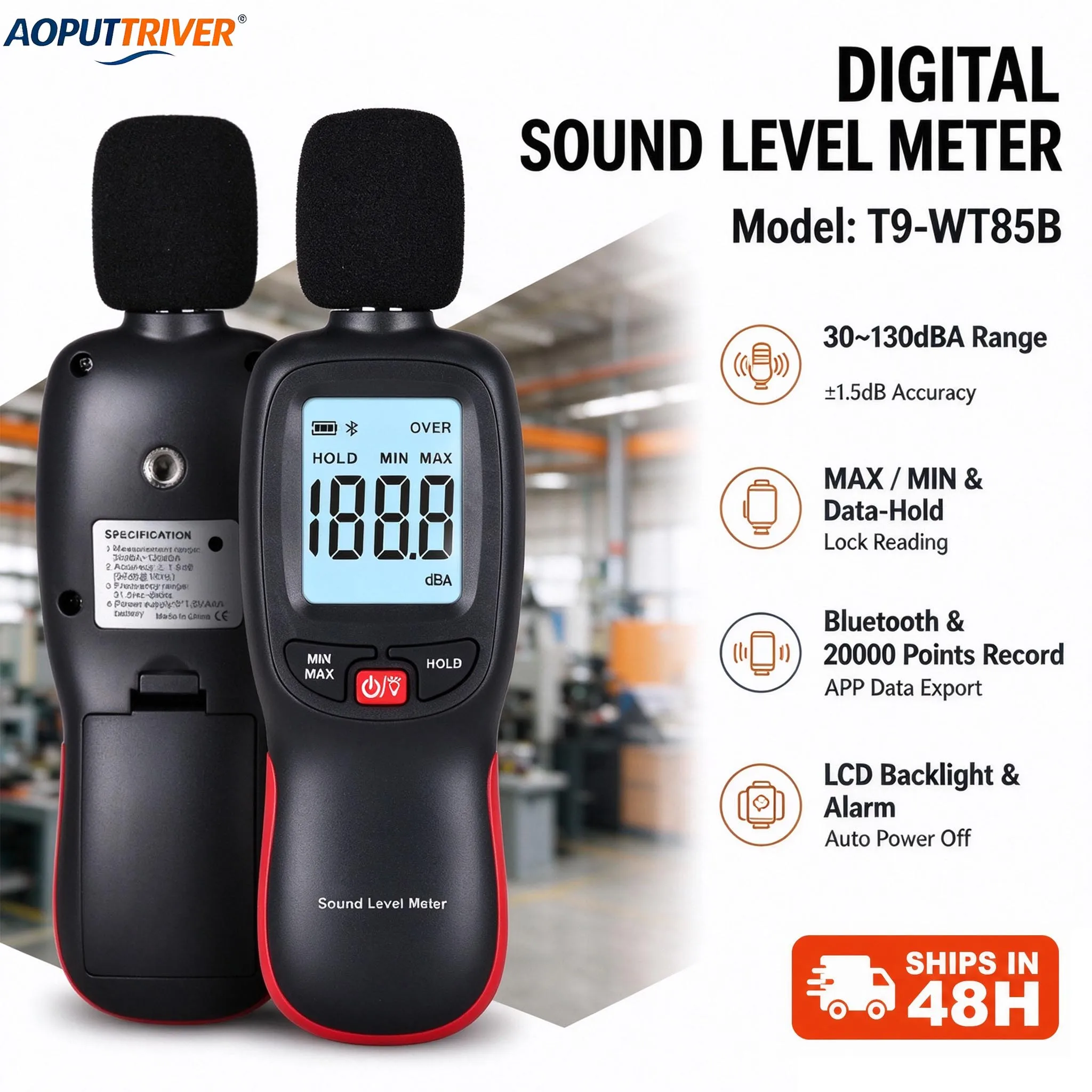 Digital Sound Level Meter Bluetooth APP Data Logger Dba Noise Tester 30-130dB Portable Decibel Monitor with Backlight Alarm