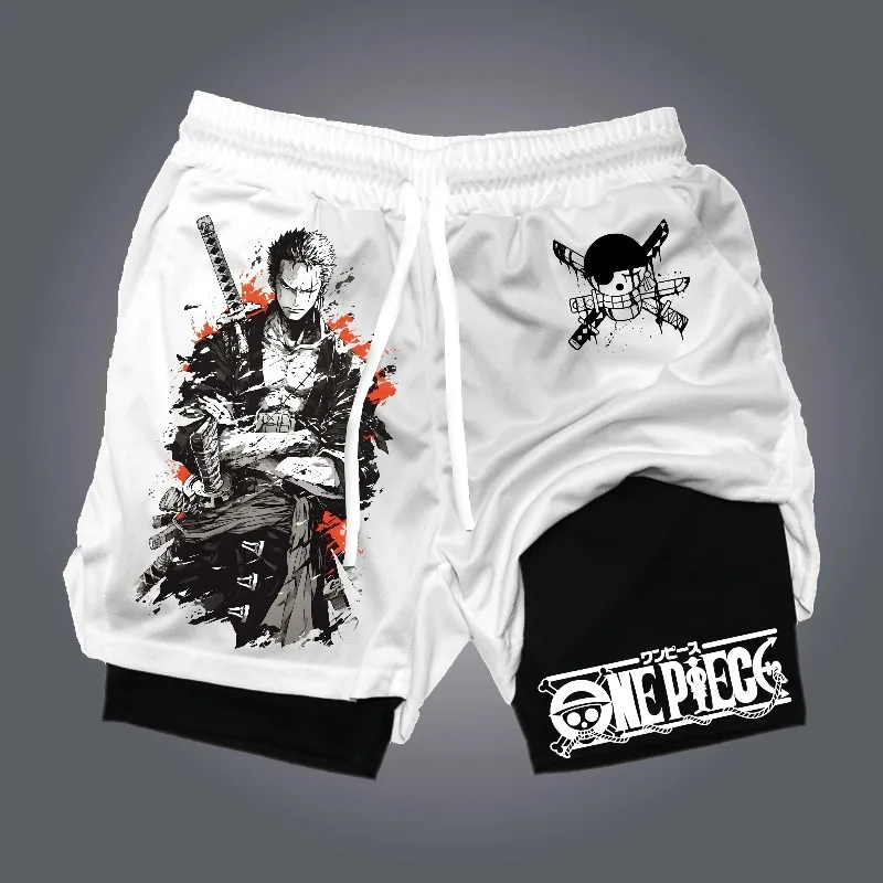

One Piece Quick-Dry Shorts - Licensed Y2K Anime Shorts with Devil Fruit Print, Perfect for Workouts & Comic Cons