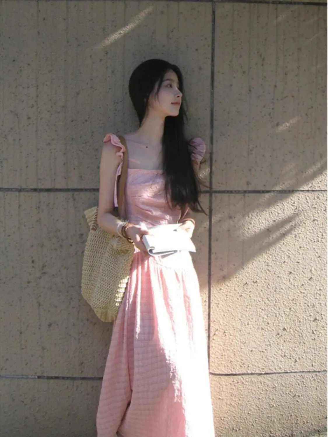 Japan Sweet Pink Ruffle Sleeve Long Dresses Women Summer New Cotton Folds Texture Preppy Style Maxi Dress Cute Casual Vestidos