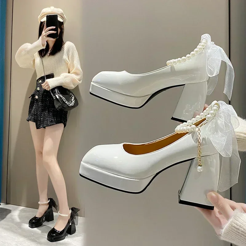 2024 New Summer High Heels Mary Jane Shoes Pumps New Ladies White Women Heels Platform Lolita Shoes for Women Zapatos De Mujer