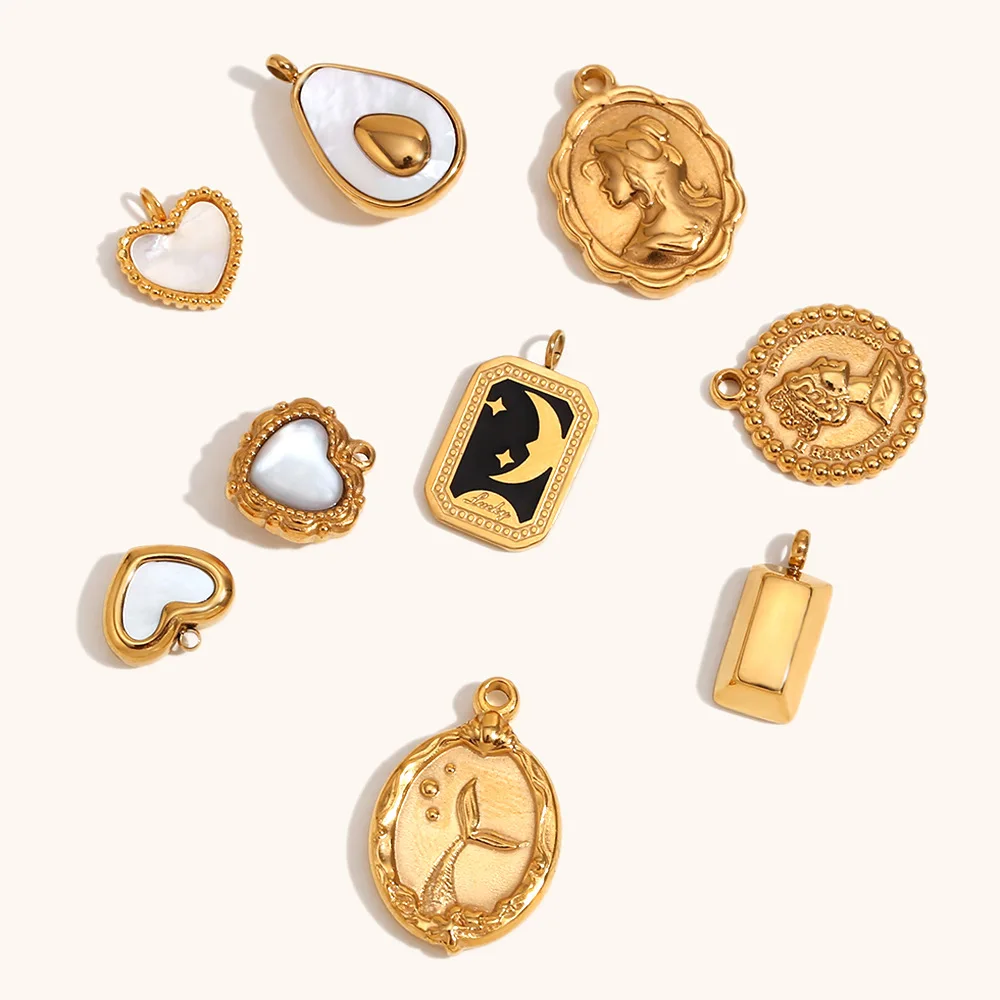 

Miranda 1PC 2025 Moon Star Agate Stone Heart 18K Gold Plated Stainless Steel Pendant DIY Making Accessories Handmade Necklace