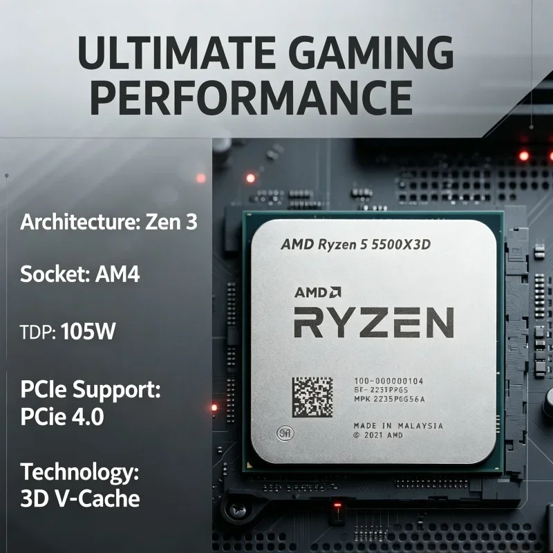 R5 5500X3D CPU Upgrade from AMD R5 5500X3D 6 Cores 12 Threads 4.0GHz AM4 Processor