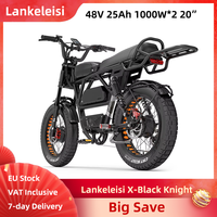 Lankeleisi X-Black Knight Electric Bike 1000W*2 Dual Motor 20 Inch Fat Tires E-Mountain 48v 25Ah 200Wh+960Wh Full Suspension