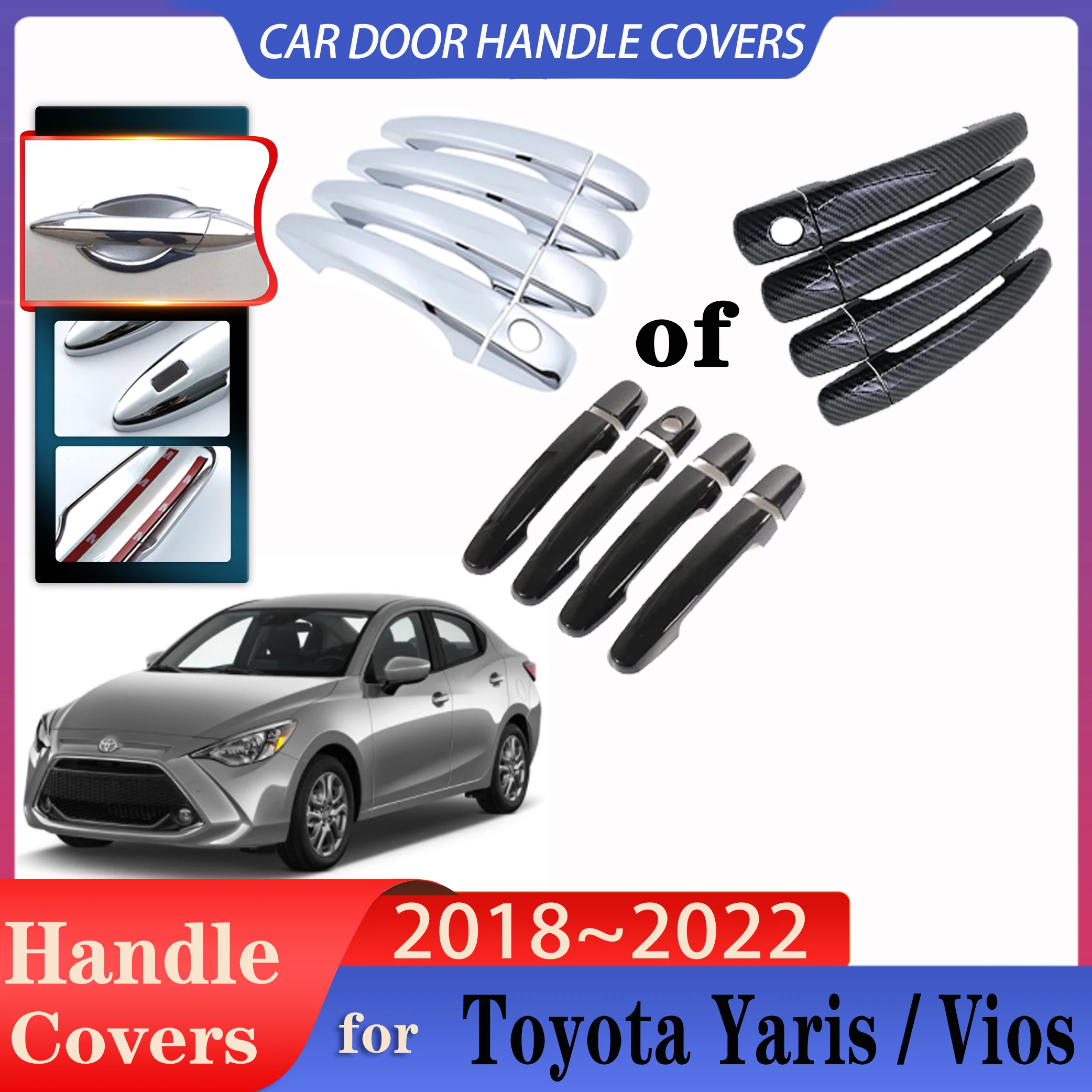 

For Toyota Yaris Vios XP150 Facelift 2018~2022 Car Door Handles Luxurious Covers Exterior Scratch Protective Decor Accessories