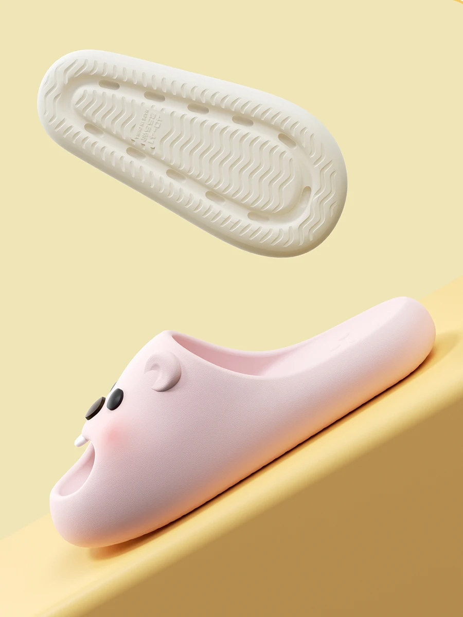 Cute Beaver Cartoon Slippers Women Men Summer EVA Soft Platform Slides Antibacterial Shock Absorption Non-slip Home Bathroom San image 5