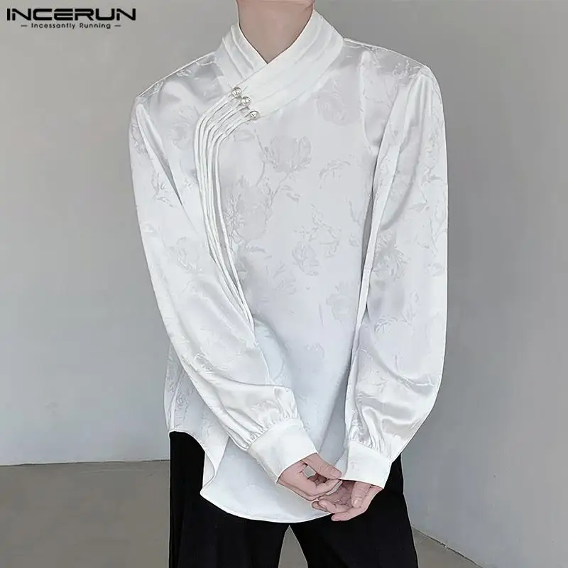 

INCERUN Tops 2024 Korean Style Mens Personality Jacquard Button Shirts Summer Streetwear Male Hot Sale Long Sleeved Blouse S-5XL