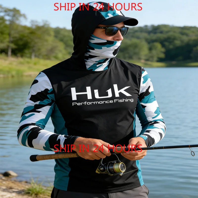 

Fishing Shirt Mask Outdoor Men UV Protection Fish Hoodie Clothing Long Sleeve Breathable Performance Fishing Jersey