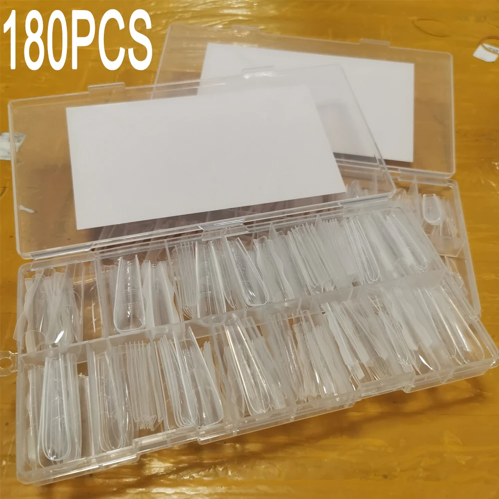 แม่พิมพ์ทำเล็บอะคริลิคแบบแซนวิช 180 ชิ้น รูปทรงอัลมอนด์/โลงศพ สำหรับต่อเล็บแบบเร็ว แม่พิมพ์ด้านบน/ด้านล่าง แบบใช้ซ้ำได้ สำหรับทำเล็บ DIY