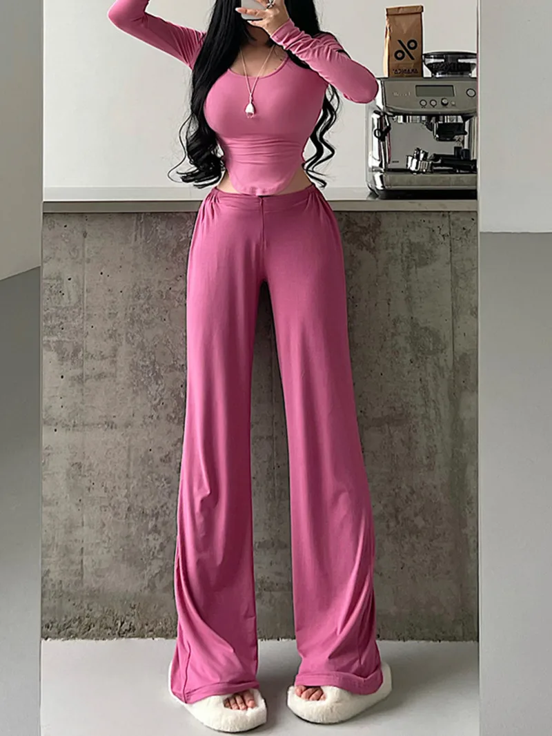 Pure Desire Lazy Style Low Waist Droop Feeling Slim Straight Leg Wide Leg Casual Pants Floor Length Pants Fashion Women U7TV