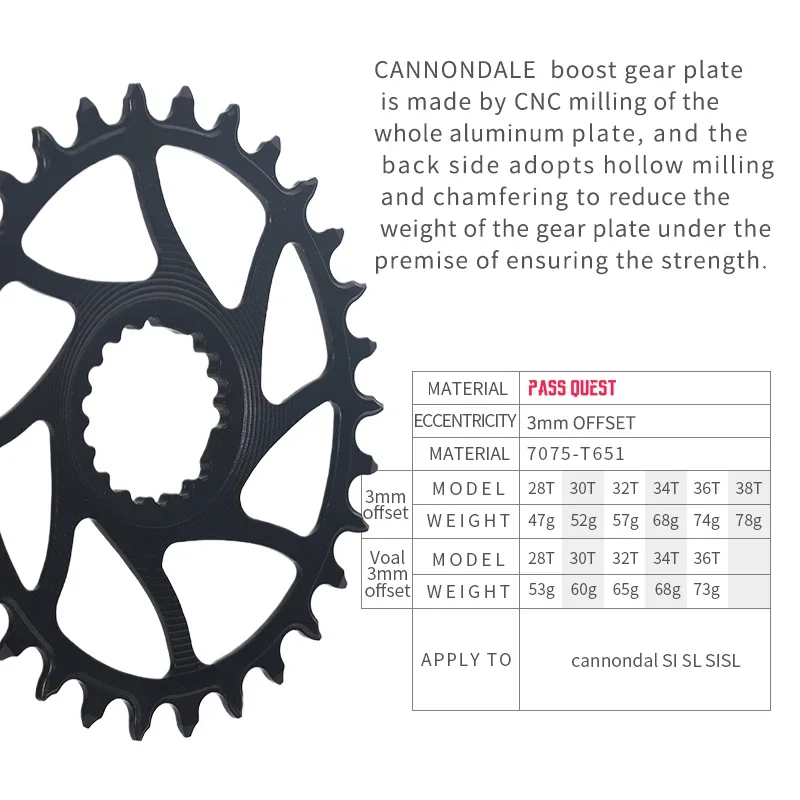 PASS QUEST 3mm Offset Chainring for Cannondale Boost SL SISL  28-38T Chainwheel Narrow Wide Teeth Chainring
