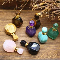 Faceted Crystal Stone Perfume Bottle Pendant For Women Natural Gemstone Amethyst Quartz Crystal Stone Pendant Jewelry