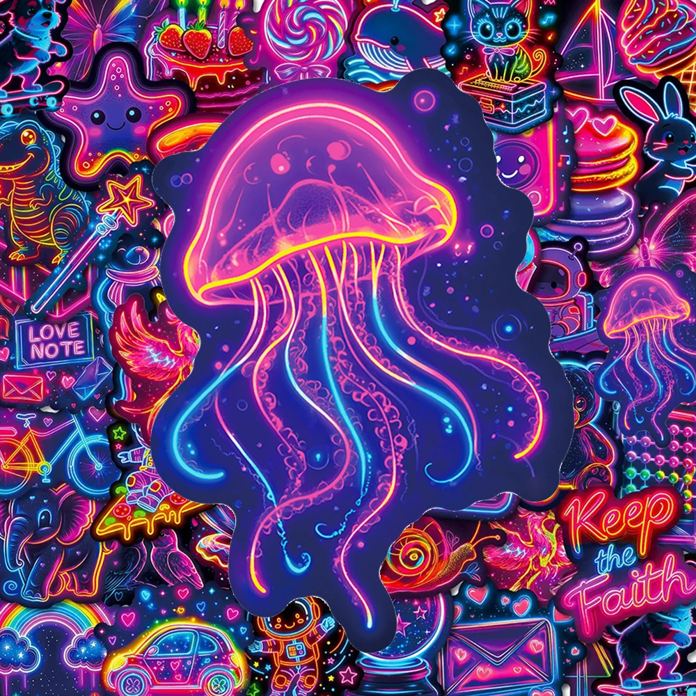 10/30/56pcs Cute Cartoon Neon Graffiti Stickers Aesthetic Creative Decals Toy DIY Stationery Guitar Notebook Funny Sticker Decor