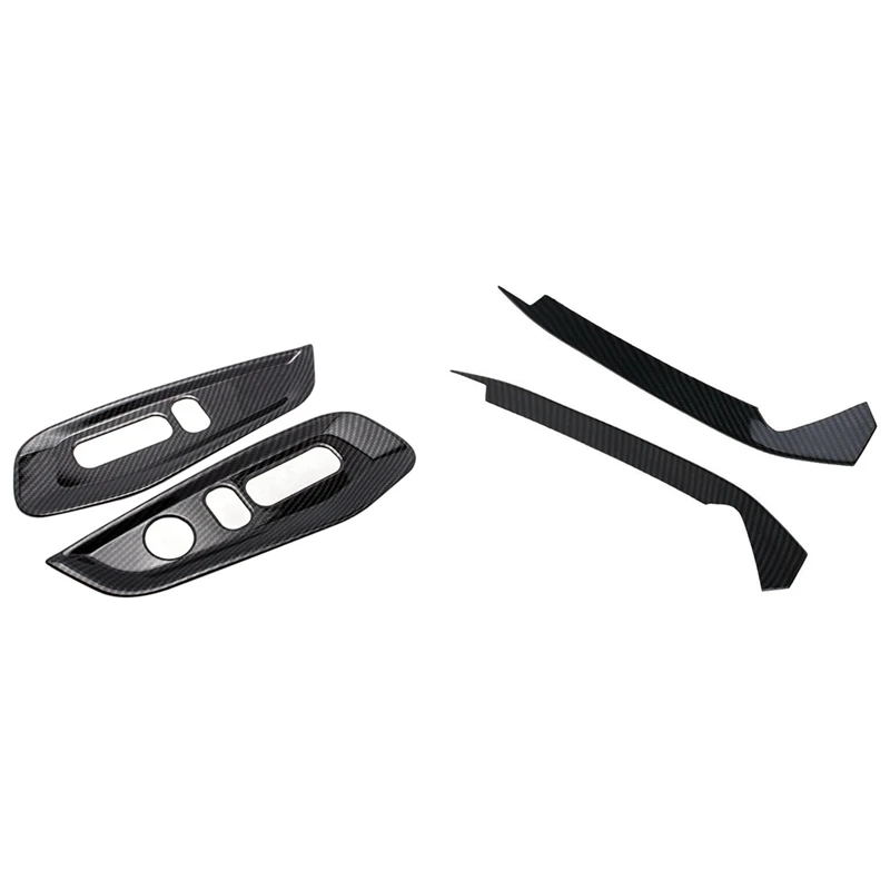 

2Pcs Car Carbon Fiber Interior Seat Handle Panel Cover Trim & 2Pcs Car Front Fog Light Lamp Eyebrow Strips Trim