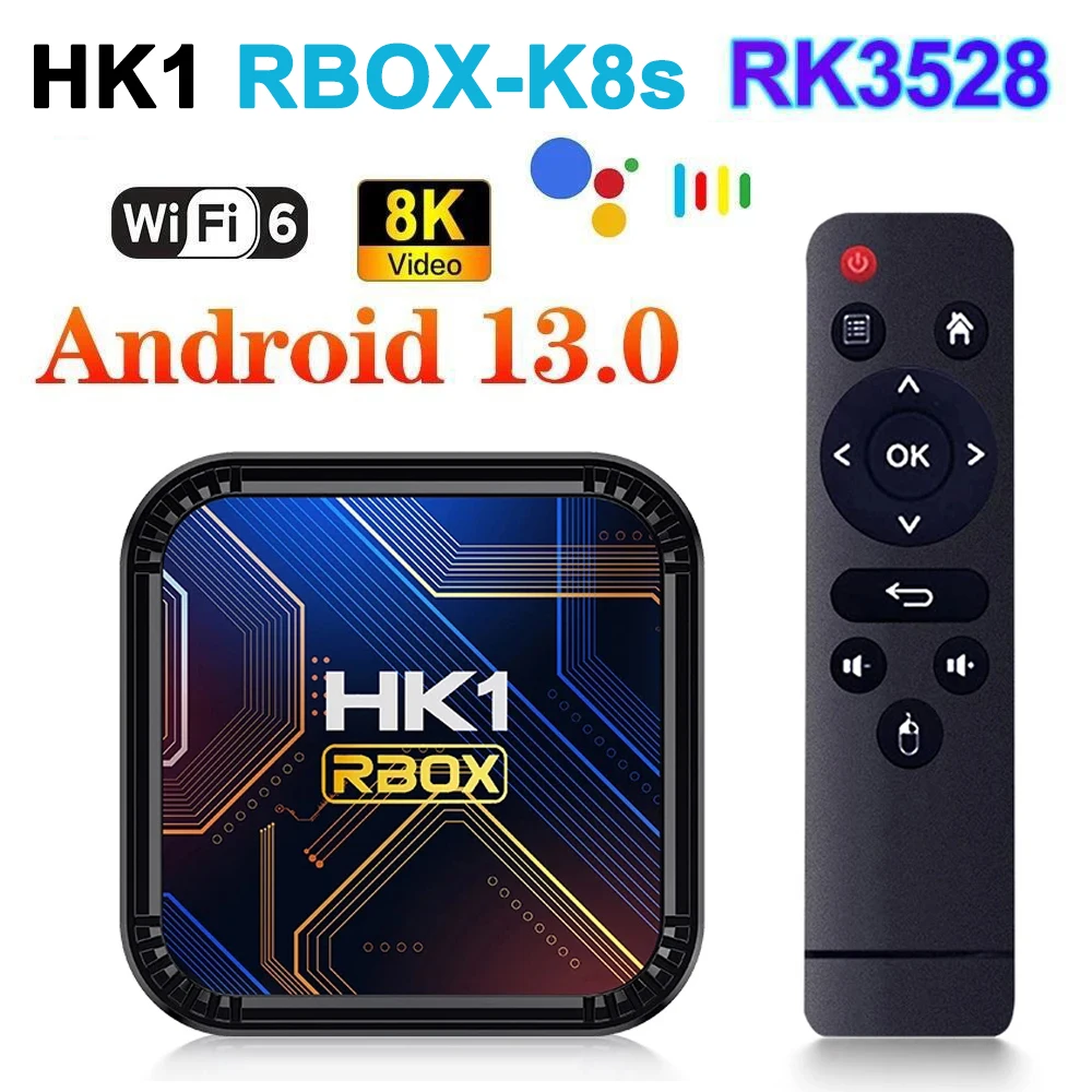 Новый HK1 RBOX K8S RK3528 Android 13 Четырехъядерный Rockchip 8K Двойной Wi-Fi 2,4G 5G BT4.0 Смарт-ТВ-бокс 2 ГБ 4 ГБ 16 ГБ 32 ГБ 64 ГБ 100 м LAN