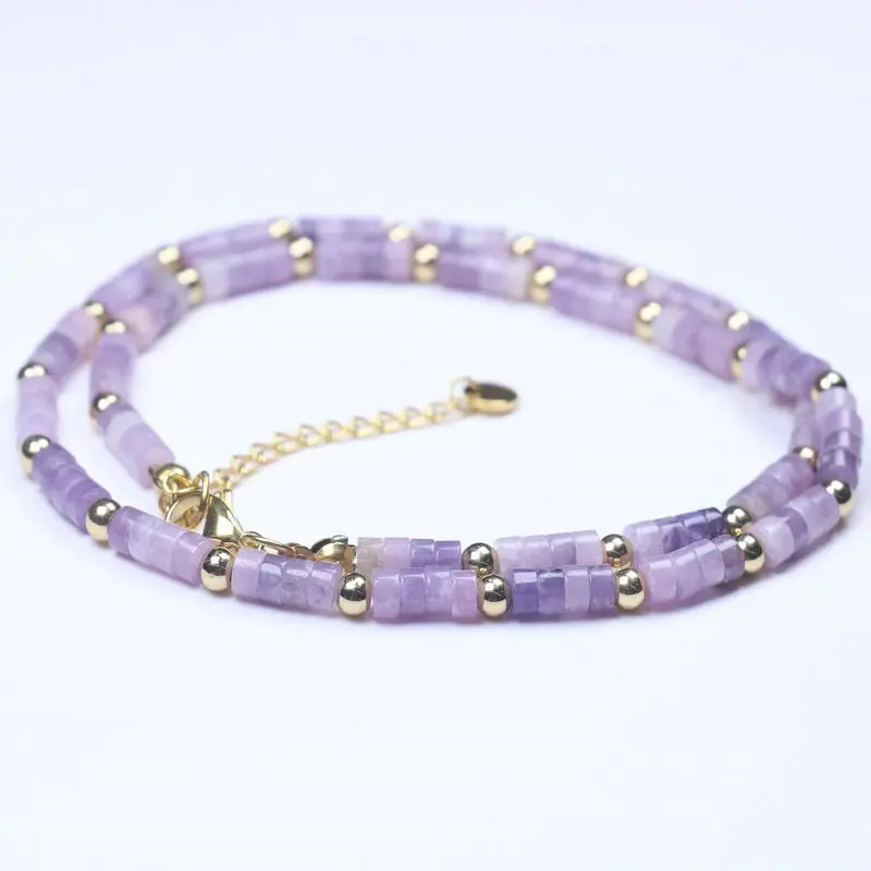 2x4mm Rose Quartz Malachite Loose Spacer Bead Choker Necklace Stainless Steel Chain Clasp Stone Beads Necklace For Women Jewelry