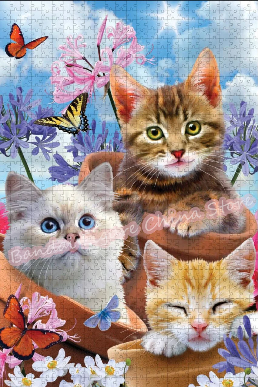 300/500/1000 Pieces Jigsaw Puzzle Naughty Pets Cute Cat Animals Print Puzzle for Kids Educational Toys Games Family Gifts