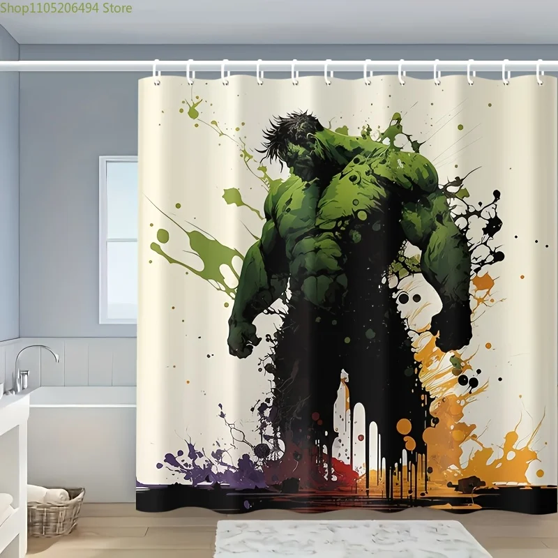 

1 шт. Занавеска для душа MARVEL The Hulk, полиэстер, водонепроницаемая, можно стирать в машине, с крючками, без подкладки, тканая, всесезонная, универсальная.