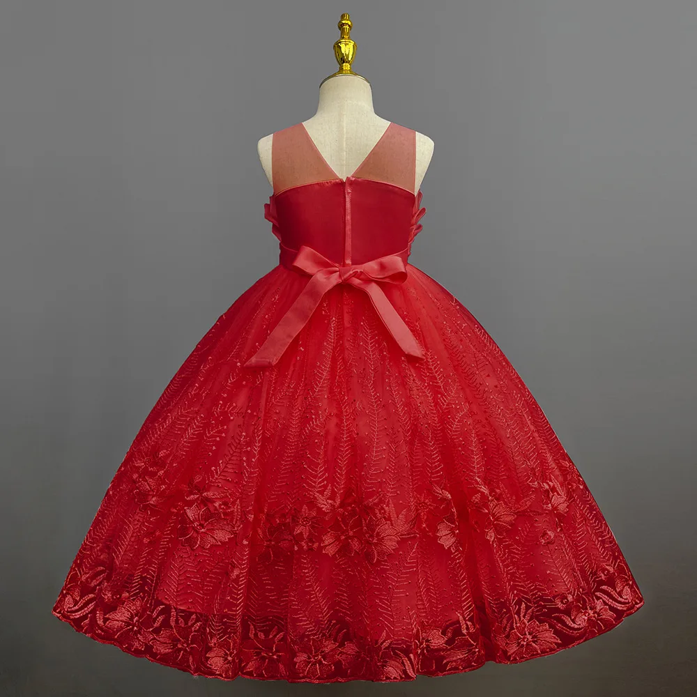 14T Kid Lotus Bud Solid Color No-Sleeve Lace Flower Skirt Organza Piano Costumes Evening Full Dress