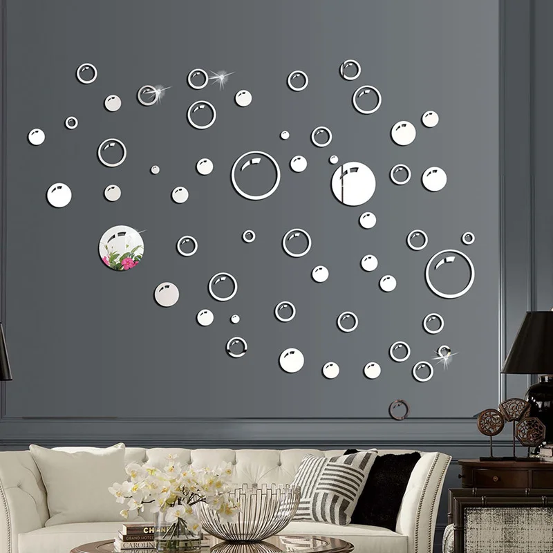 58pcs Bubbles 3D Mirror Wall Sticker Mural DIY Decal Bathroom TV Background Art Ornaments Self-adhesive Acrylic wall decoration