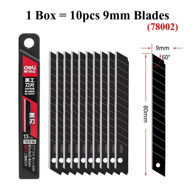 Deli Hochleistungs-Universalmesser mit scharfen schwarzen SK5-Kohlenstoffstahlklingen 9mm/18mm/Automatisch einziehbarer Kartonschneider für Kartonagen
