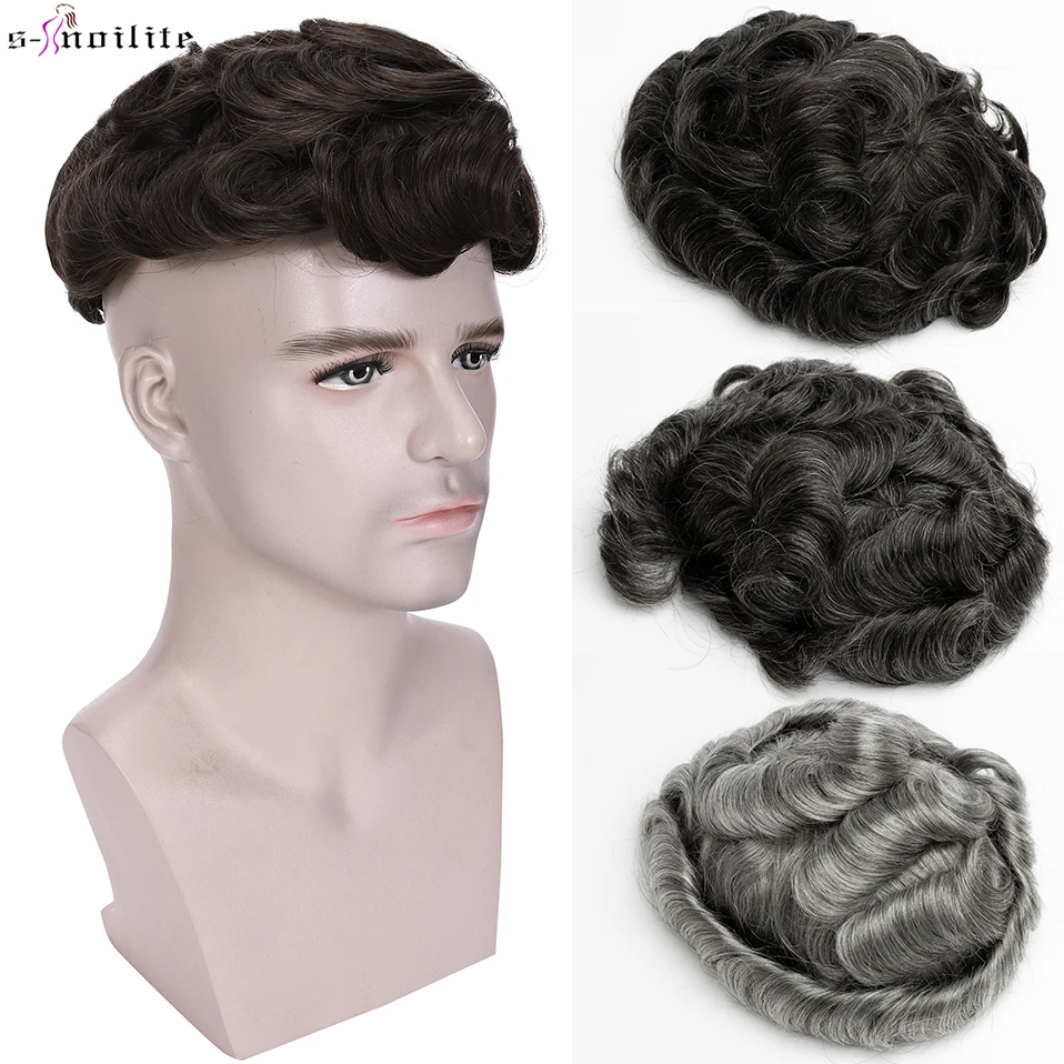 

S-noilite Toupee Men 75g Men Wigs Hair Prosthesis Natural Hair Wig 100% Male Replacement System Hairpiece Invisible Extensions