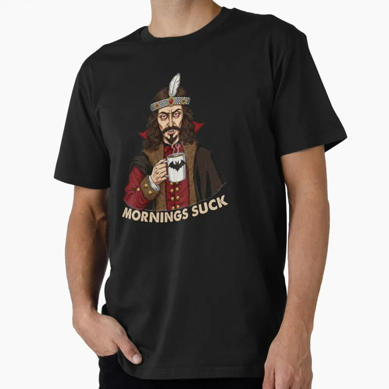 

Mornings Suck Vlad The Impaler Dracula Scary halloween Gift T-Shirt Retro Horror Gothic Vampire Graphic Clothes All size Tops
