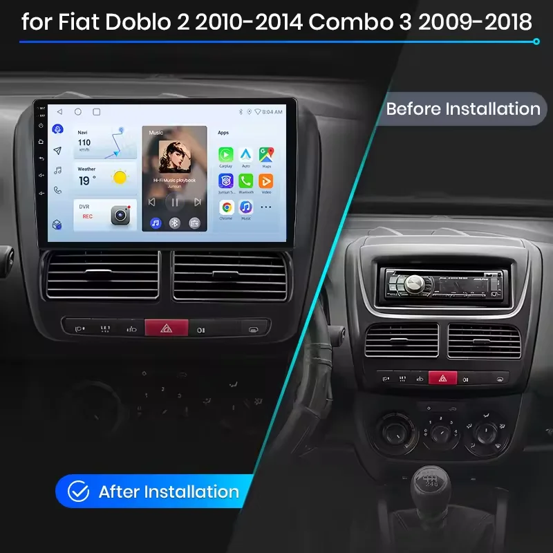 Radio para Auto Junsun Android 16 con Carplay para FIAT DOBLO 2010-2012 2013 2014 2015 Opel COMBO 2011-2018 Reproductor Multimedia 4G Estéreo 2 Din 2